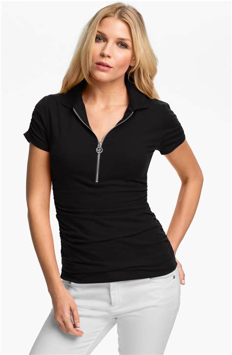 michael kors black half zip front|Michael Michael Kors Women's Half Zip Polo Large Black.